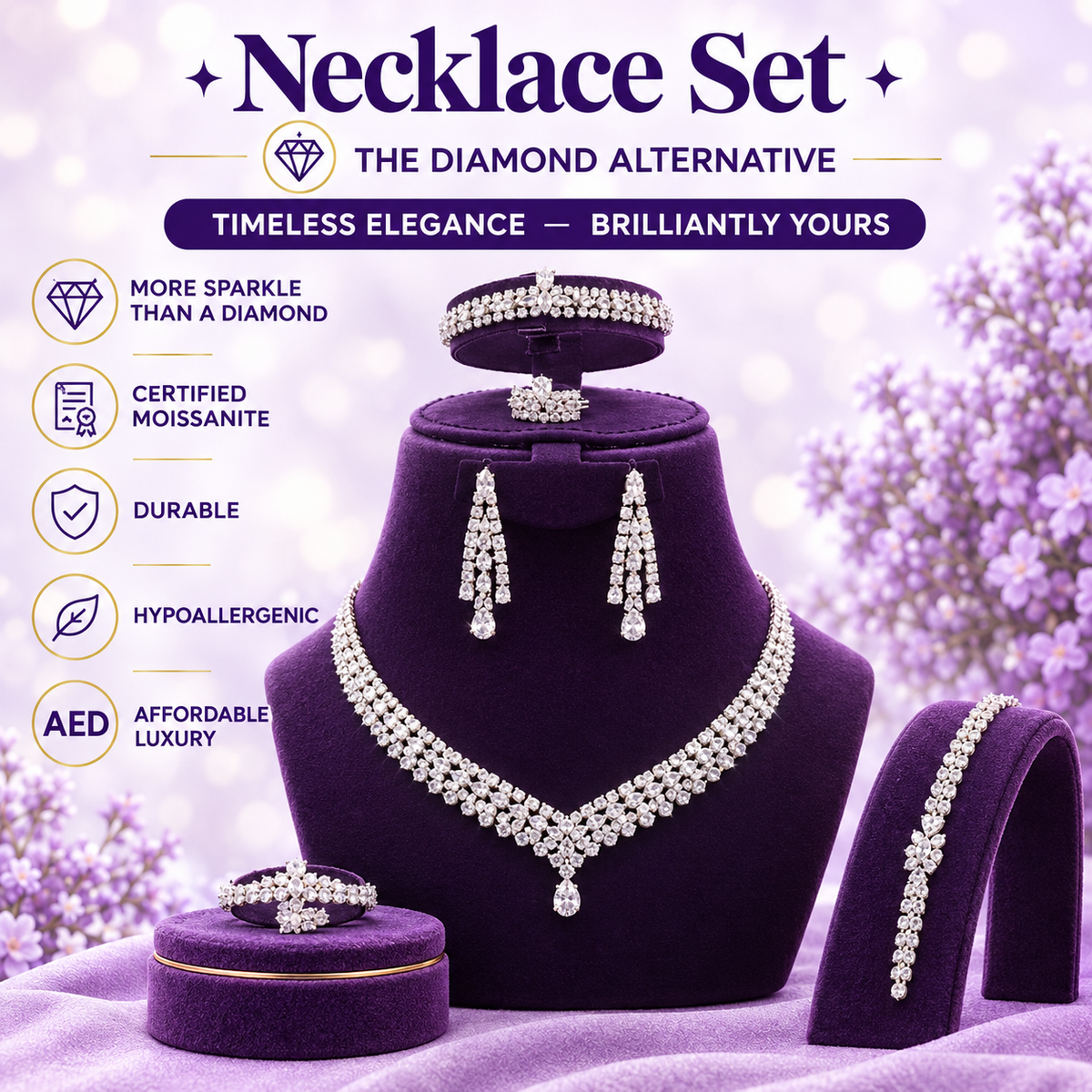 Silver CZ V-Shape Pendant Necklace Set – A58549