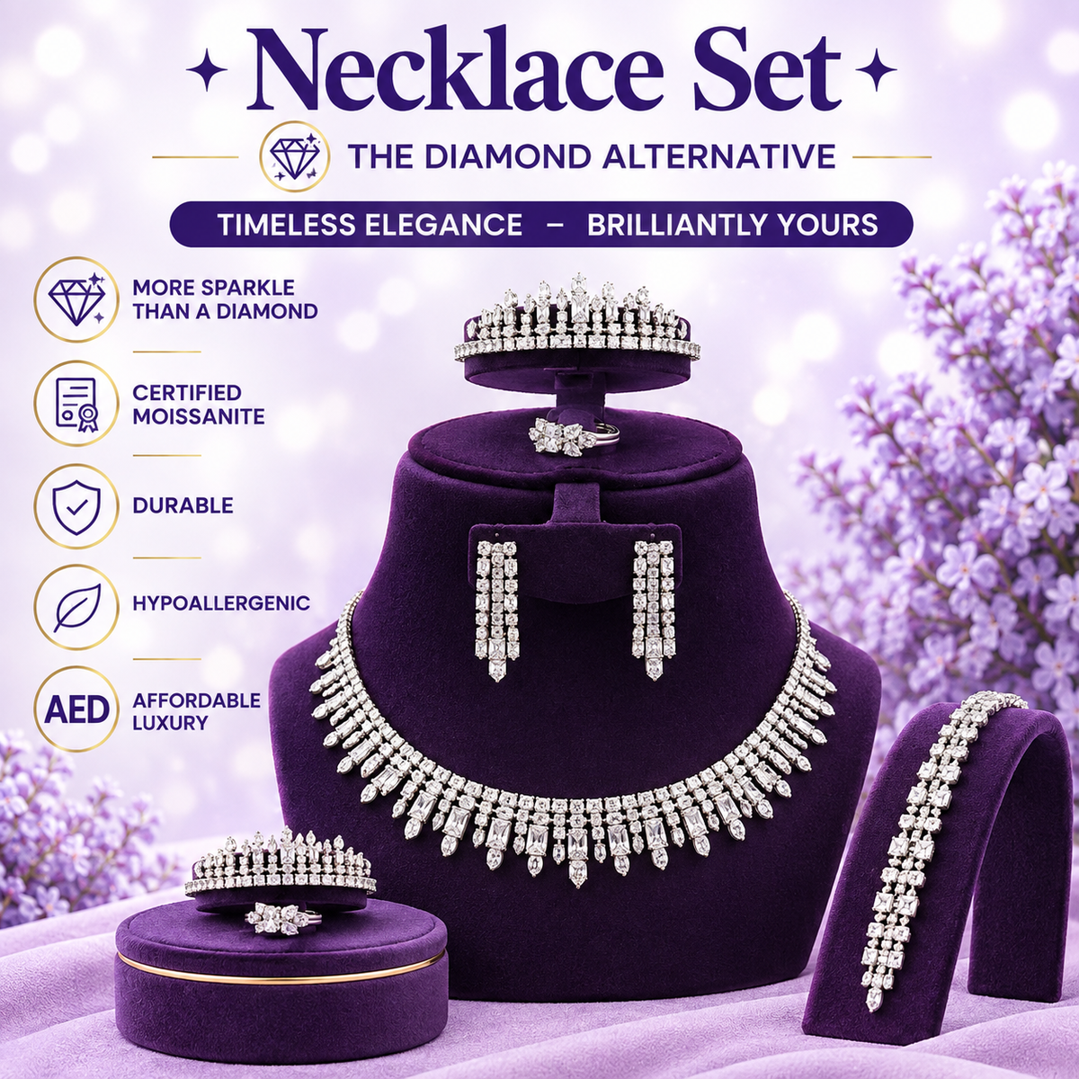 Silver CZ Baguette Fringe Necklace Set – A58551
