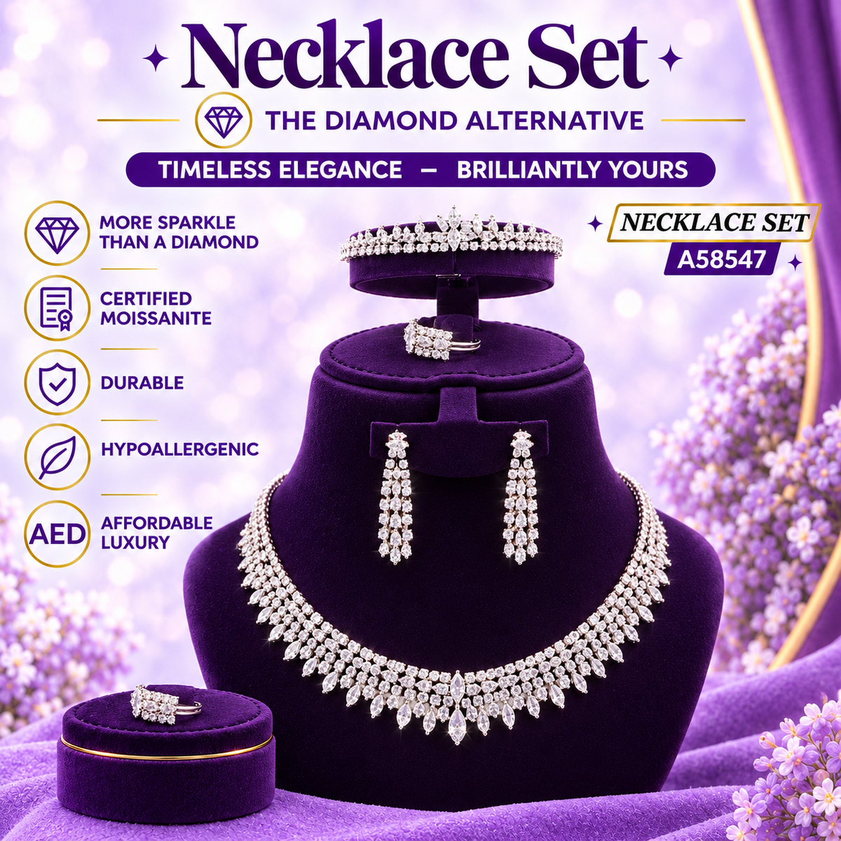 Silver CZ Floral Fringe Necklace Set – A58547