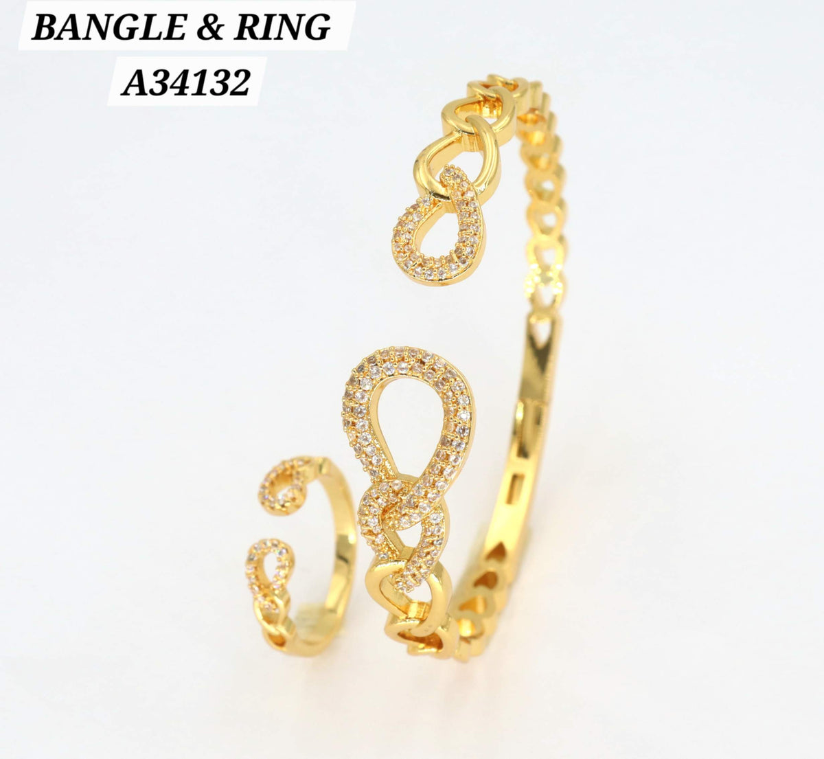 Gold CZ Infinity Link Bangle & Ring Set – A34132
