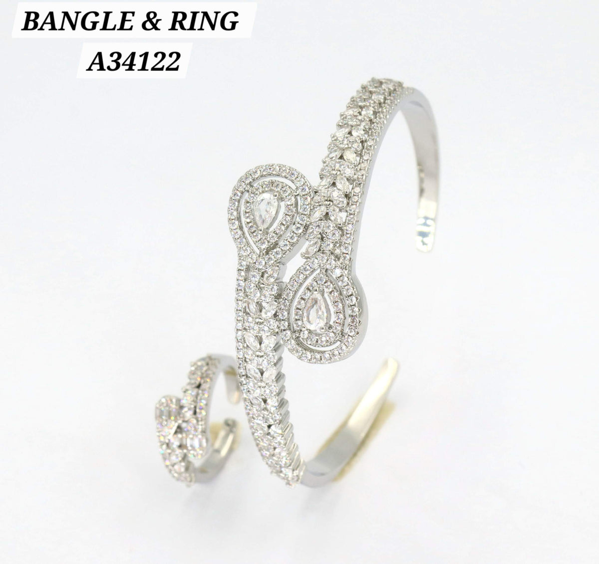 Silver CZ Infinity Halo Bangle & Ring Set – A34122
