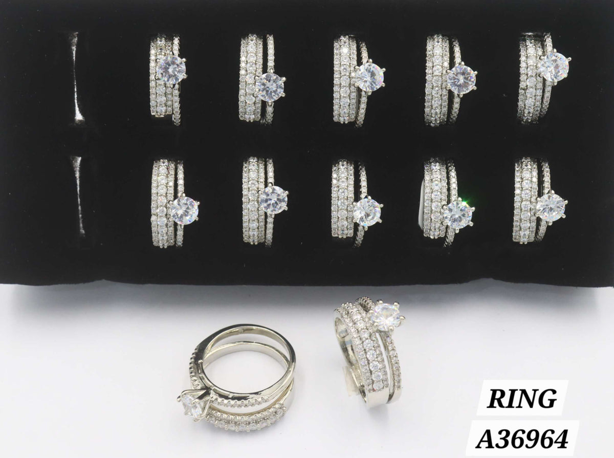 Silver Plated CZ Diamond Double Band Ring – Style A36964