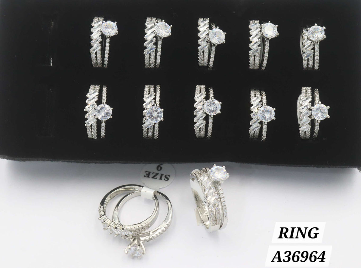 Silver Plated Diagonal Baguette CZ Double Band Ring – Style A36964