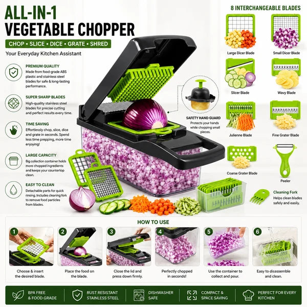 Multifunction Vegetable Chopper & Food Dicer Set with Container