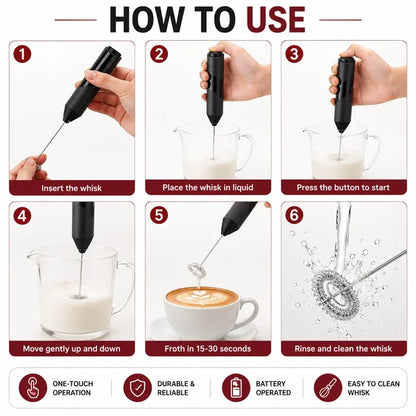 Electric Milk Frother Handheld Coffee Foam Maker