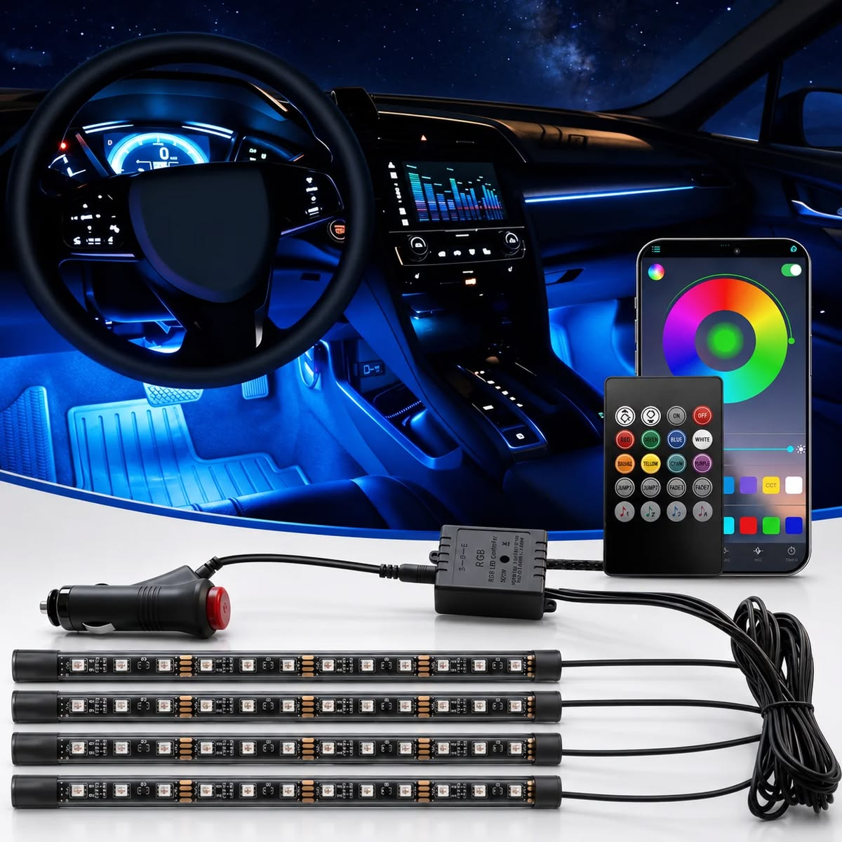 Car Interior LED Strip Lights with Remote Control
