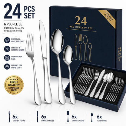24-Piece Stainless Steel Cutlery Set for 6 Persons