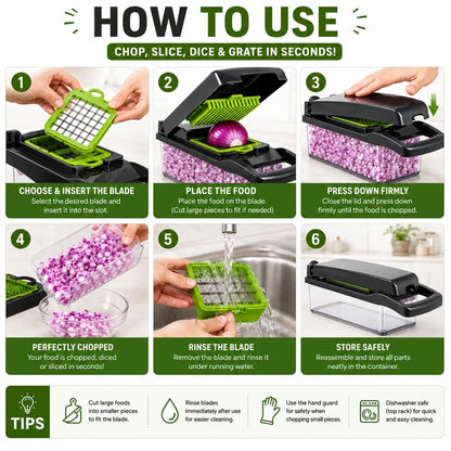 Multifunction Vegetable Chopper & Food Dicer Set with Container