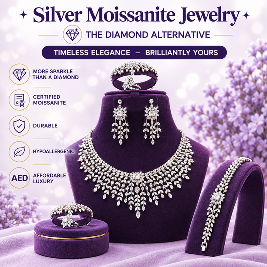 Silver CZ Sunburst Vine Necklace Set – A58492