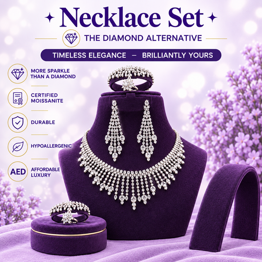 Silver CZ Chandelier Fringe Necklace Set – A55691