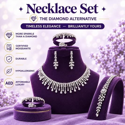 Silver CZ Waterfall Tassel Necklace Set – A58497