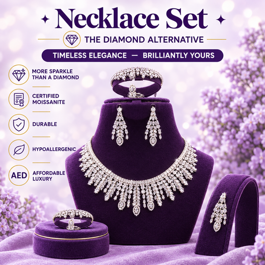 Silver CZ Baguette Leaf Fringe Necklace Set – A58501