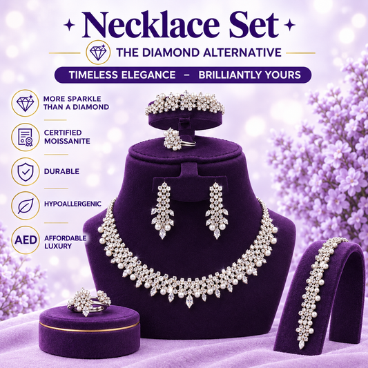Silver CZ Pearl Accent Necklace Set – A58542