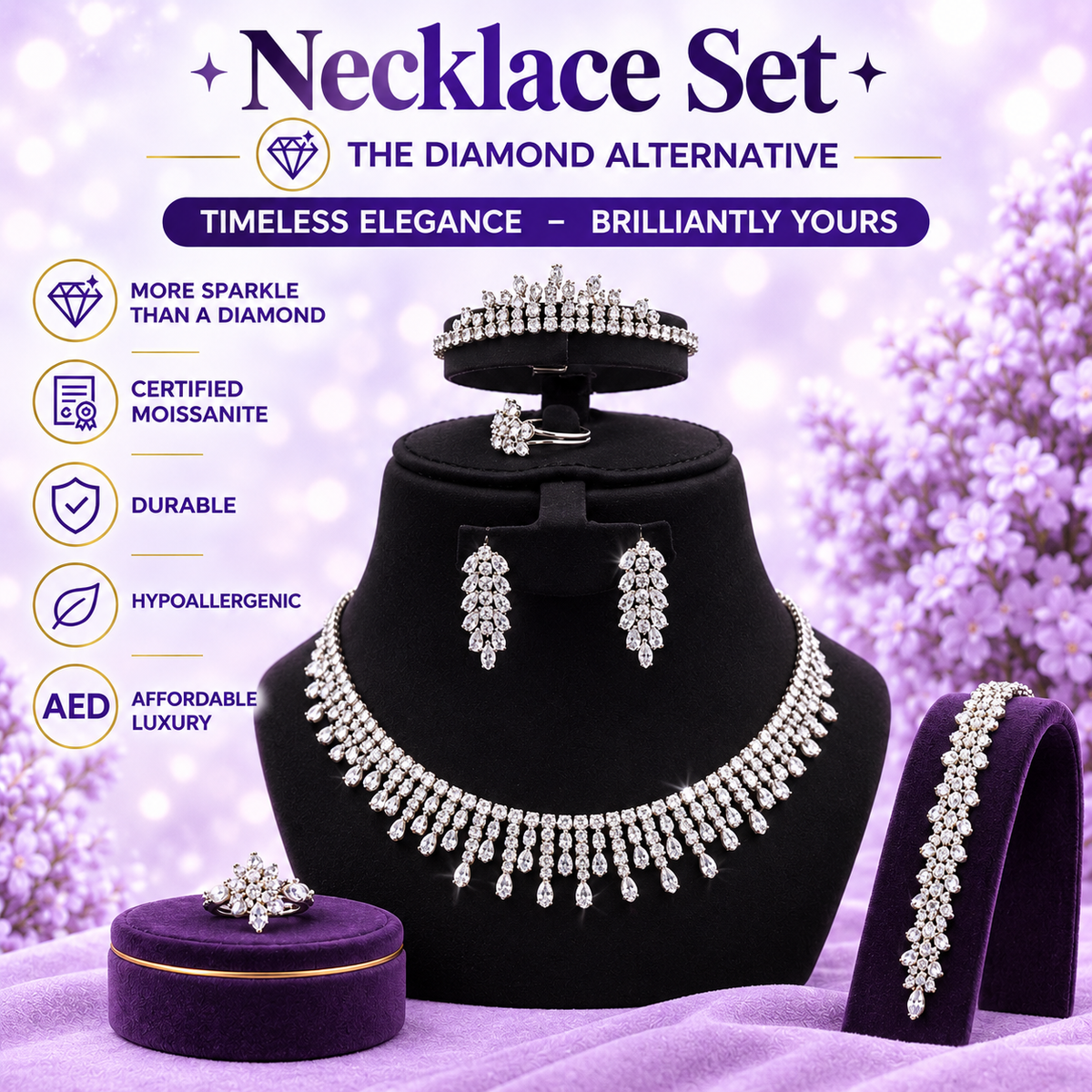 Silver CZ Tassel Fringe Necklace Set – A58552