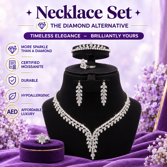 Silver CZ Feather Drop Necklace Set – A58543