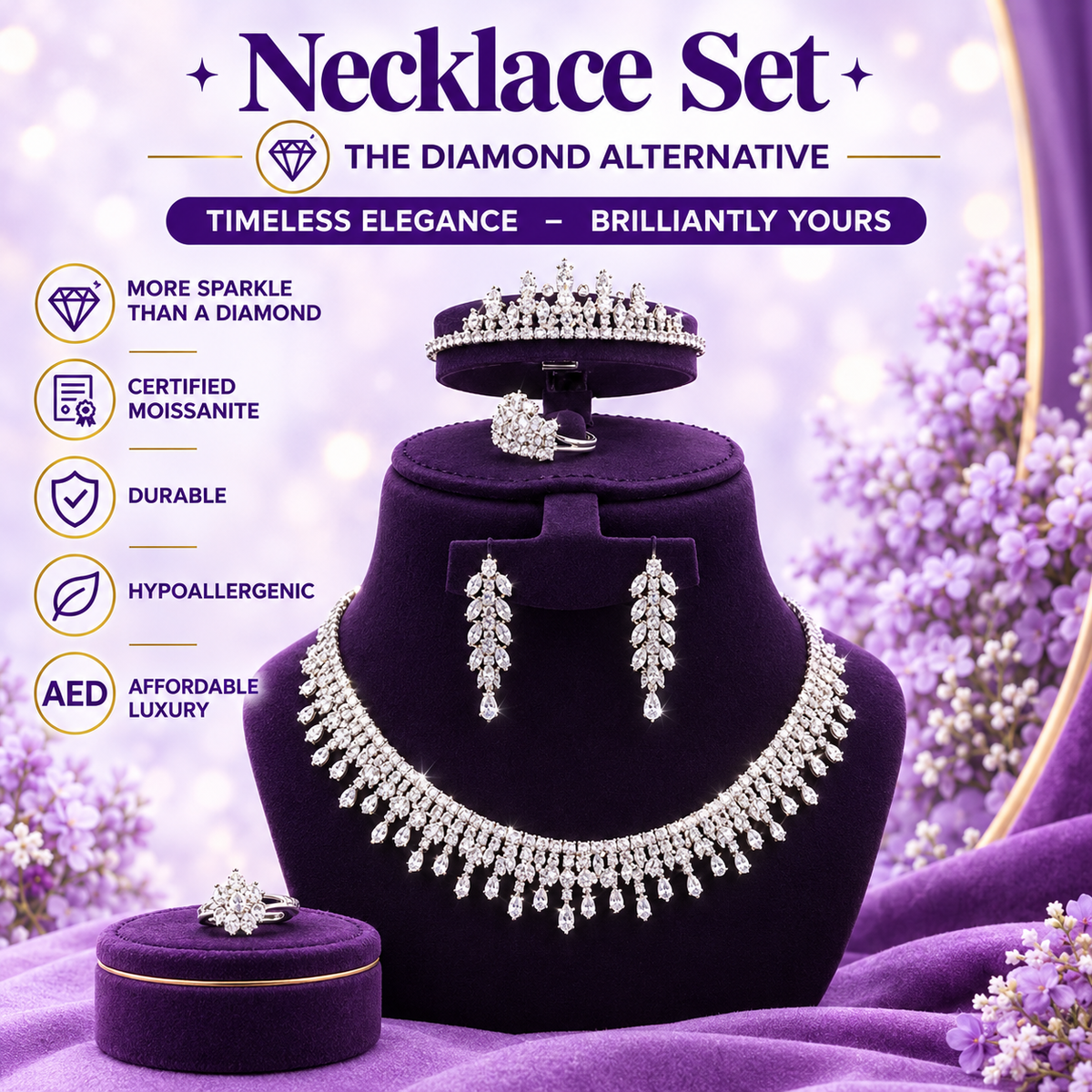 Silver CZ Teardrop Fringe Necklace Set – A58544