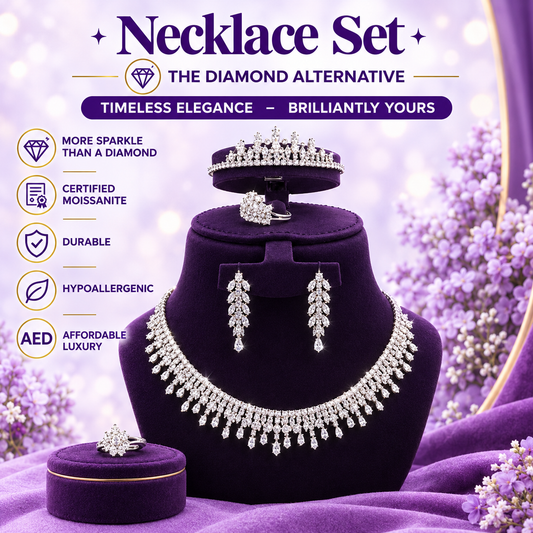 Silver CZ Teardrop Fringe Necklace Set – A58544