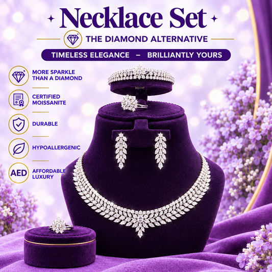 Silver CZ Floral Cluster Necklace Set – A58541