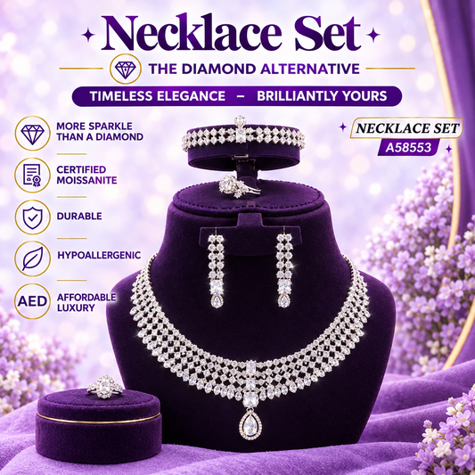 Silver CZ Lattice Choker Necklace Set – A58553