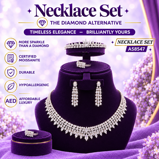 Silver CZ Floral Fringe Necklace Set – A58547