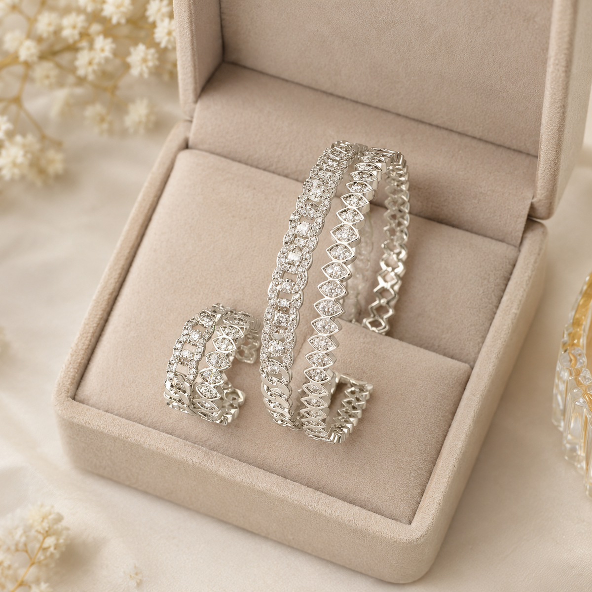 Silver CZ Curb-Link Bangle & Ring Set – A34144