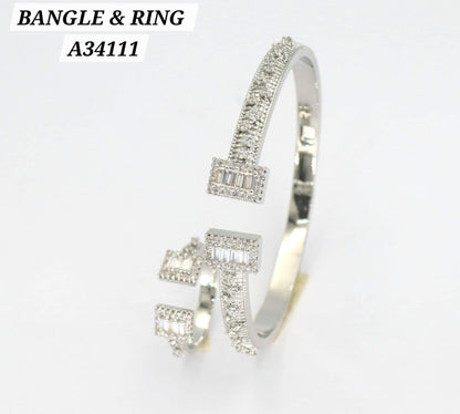 Silver CZ Baguette Bangle & Ring Set – A34111