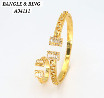 Gold CZ Baguette Bangle & Ring Set – A34111