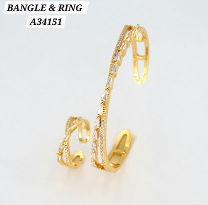Gold CZ Crisscross Baguette Bangle & Ring Set – A34151