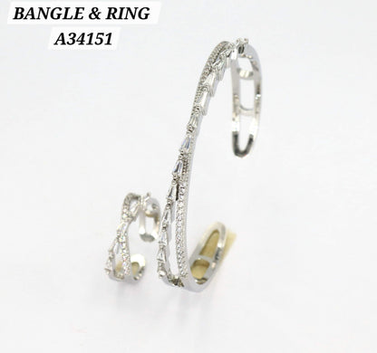 Silver CZ Crisscross Baguette Bangle & Ring Set – A34151