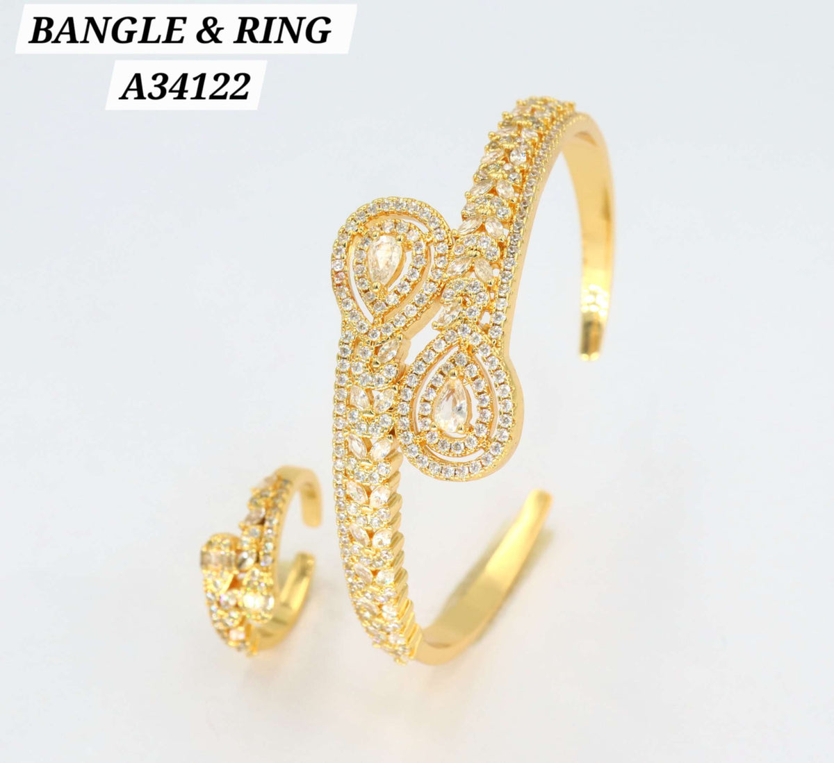 Gold CZ Infinity Halo Bangle & Ring Set – A34122