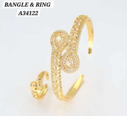 Gold CZ Infinity Halo Bangle & Ring Set – A34122