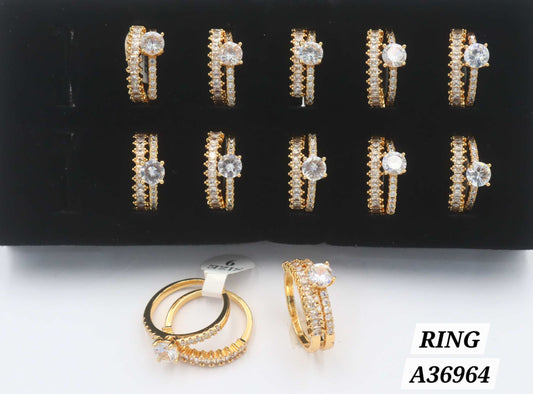Gold Plated Baguette & Round CZ Double Band Ring – Style A36964