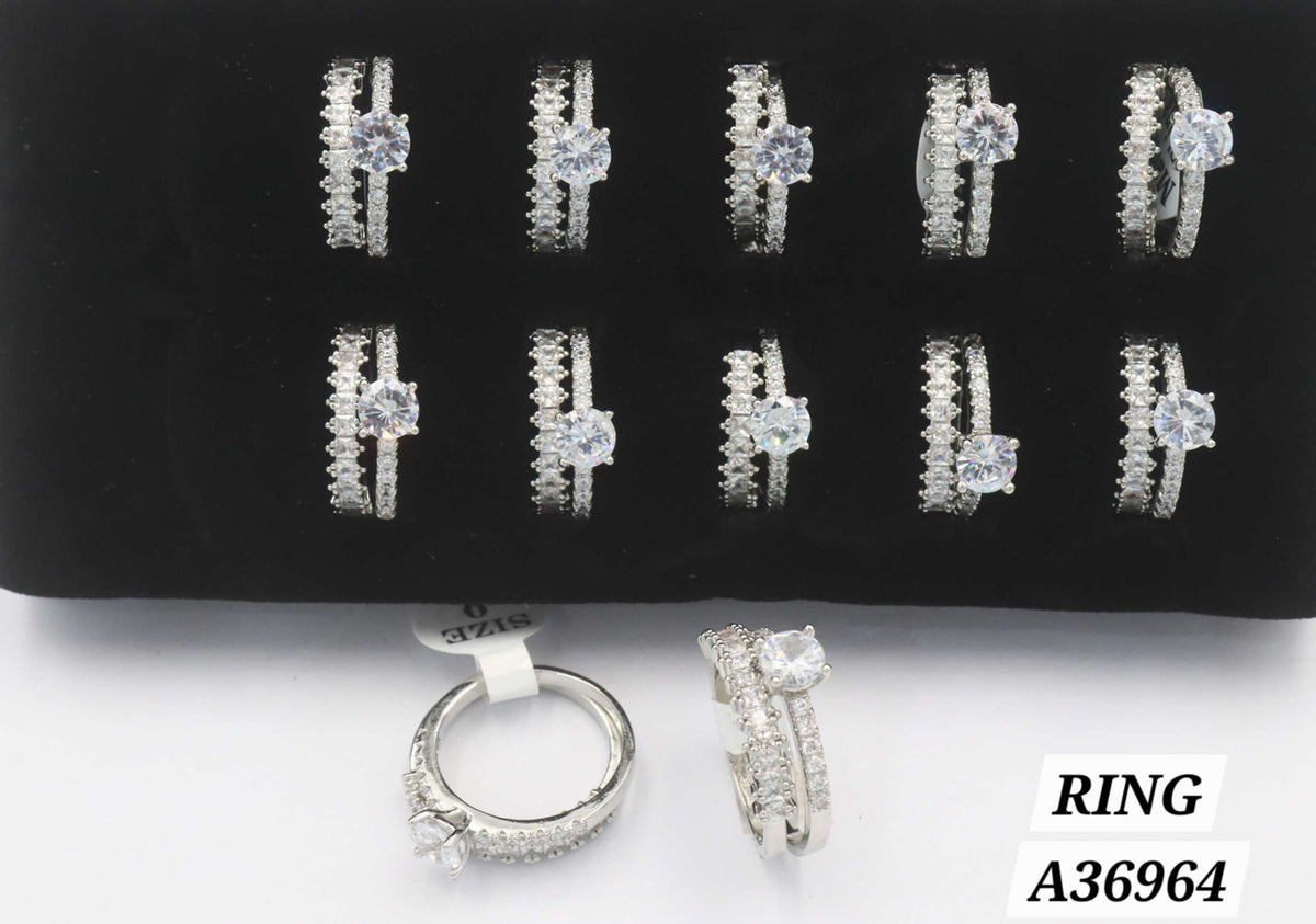 Silver Plated Baguette & Round CZ Double Band Ring – Style A36964