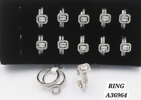 Silver Plated Emerald Cut CZ Halo Double Band Ring – Style A36964