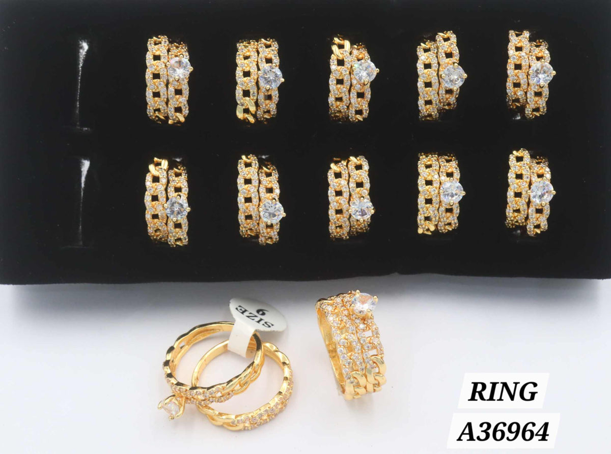 Gold Plated Cuban Chain Link CZ Wide Band Ring – Style A36964