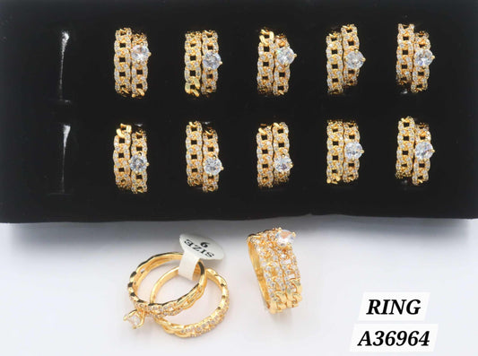 Gold Plated Cuban Chain Link CZ Wide Band Ring – Style A36964