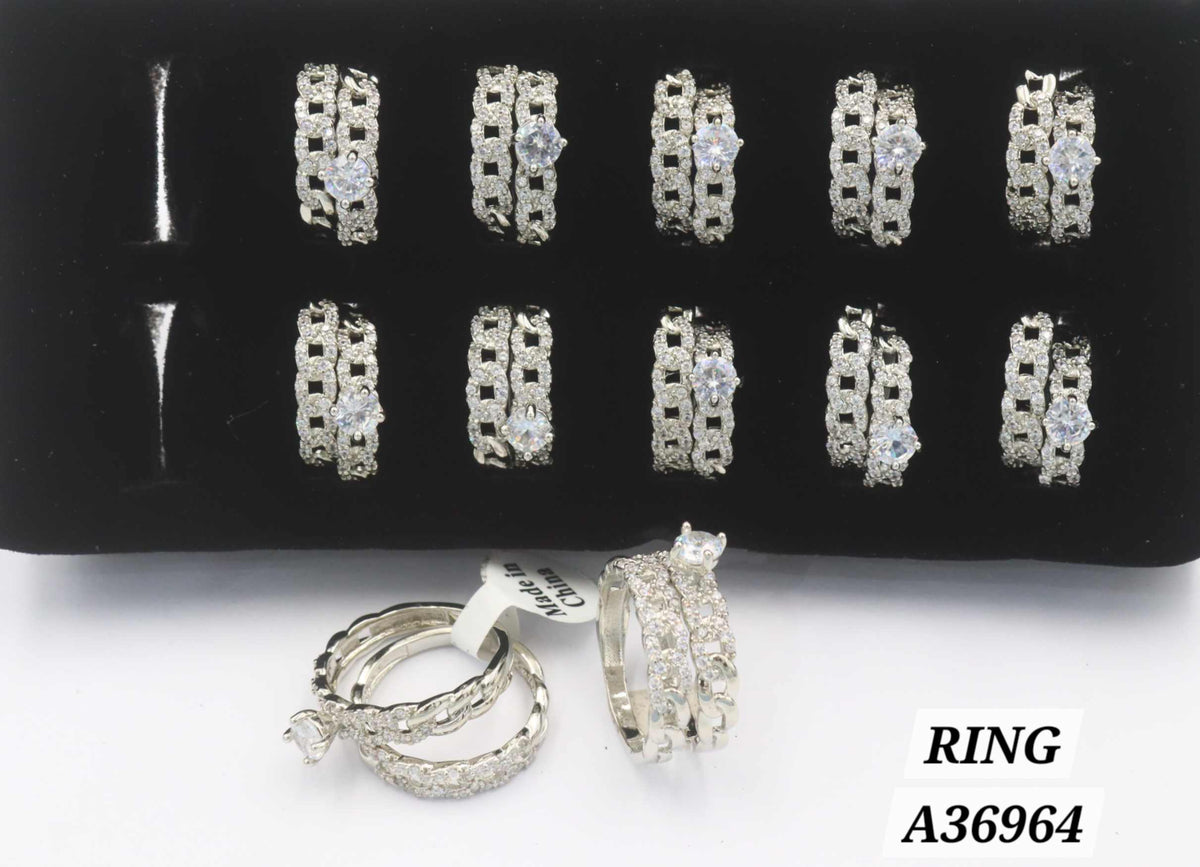 Silver Plated Cuban Chain Link CZ Wide Band Ring – Style A36964