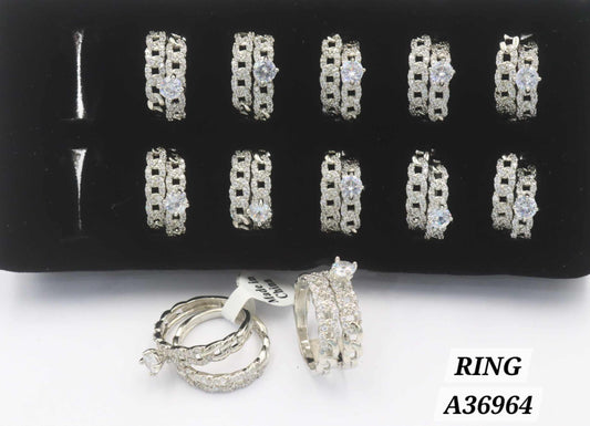 Silver Plated Cuban Chain Link CZ Wide Band Ring – Style A36964
