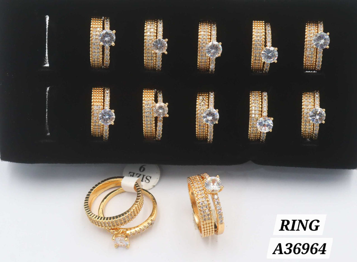 Gold Plated Wide Pave CZ Double Band Ring – Style A36964