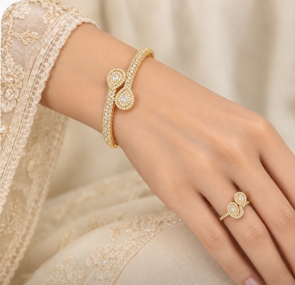 Gold CZ Infinity Halo Bangle & Ring Set – A34122