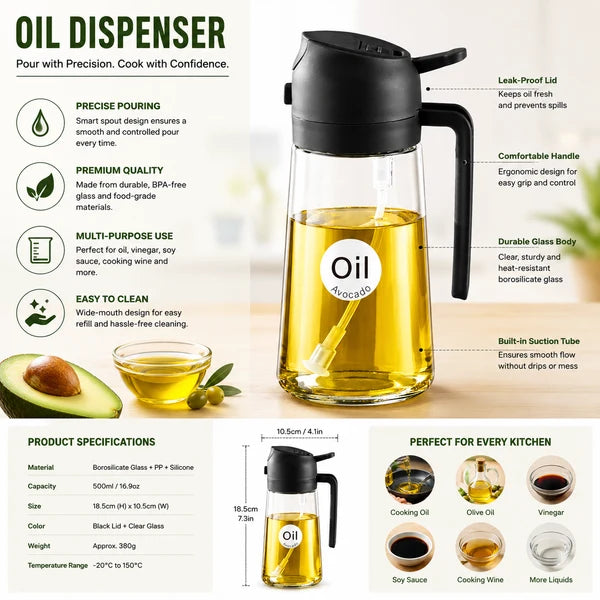 2-in-1 Glass Oil Dispenser & Oil Sprayer Bottle